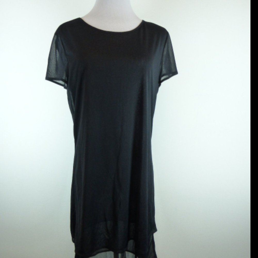 Mark Eisen black semi sheer layered dress short sleeve L